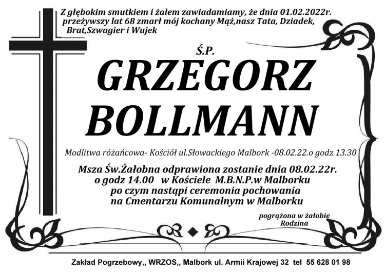 Zmarł Grzegorz Bollmann. Żył 68 lat.