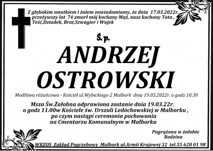 Zmarł Andrzej Ostrowski. Żył 74 lata.