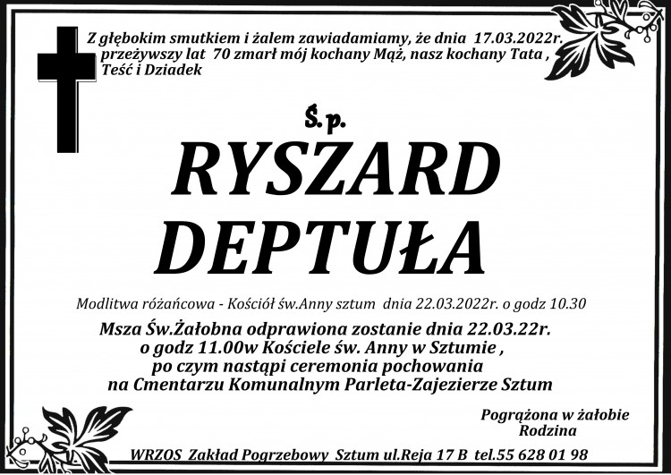Zmarł Ryszard Deptuła. Żył 70 lat.