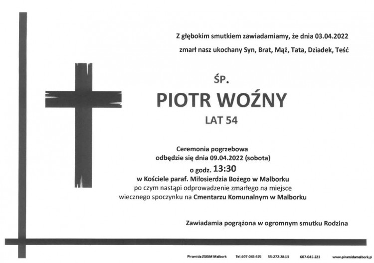 Zmarł Piotr Woźny. Żył 54 lata.