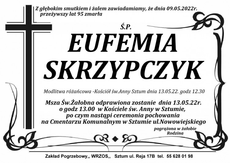 Zmarła Eufemia Skrzypczyk. Żyła 95 lat.