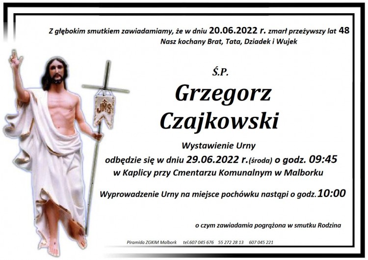 Zmarł Grzegorz Czajkowski. Żył 48 lat.