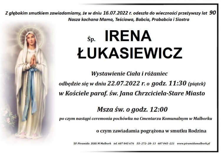 Zmarła Irena Łukasiewicz. Żyła 90 lat.