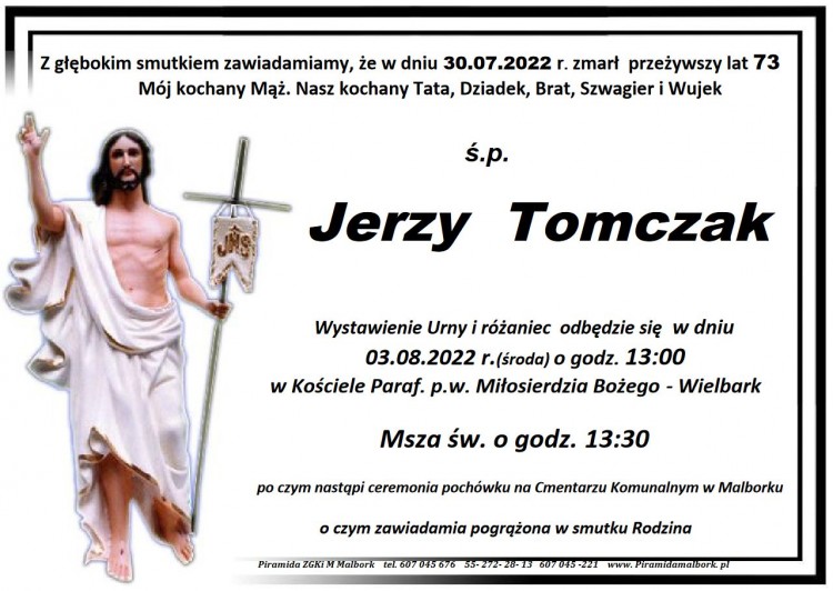 Zmarł Jerzy Tomczak. Żył 73 lata.