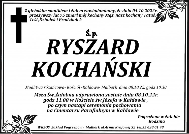 Zmarł Ryszard Kochański. Żył 75 lat.