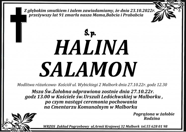 Zmarła Halina Salamon. Miała 91 lat.