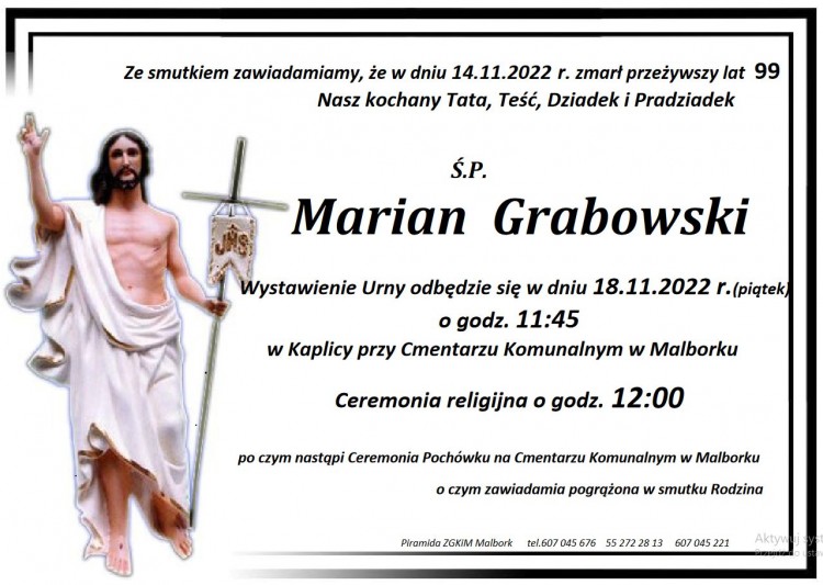 Zmarł Marian Grabowski. Żył 99 lat.