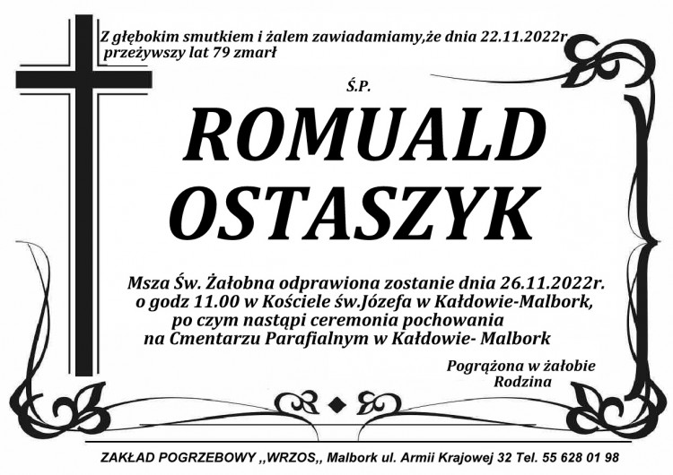 Zmarł Romuald Ostaszyk. Żył 79 lat.