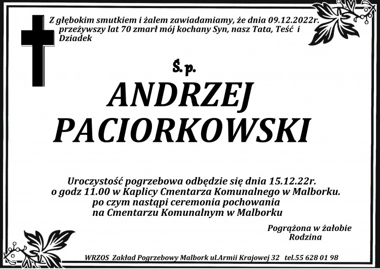 Zmarł Andrzej Paciorkowski. Żył 70 lat.