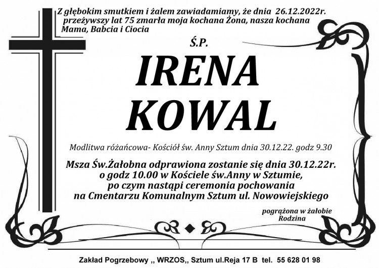 Zmarła Irena Kowal. Miała 75 lat.
