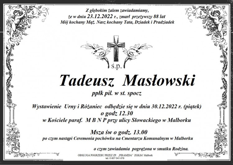 Zmarł Tadeusz Masłowski. Miał 88 lat.