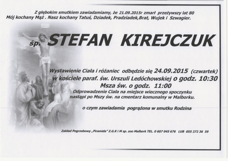 Zmarł Stefan Kirejczuk. Żył 80 lat.