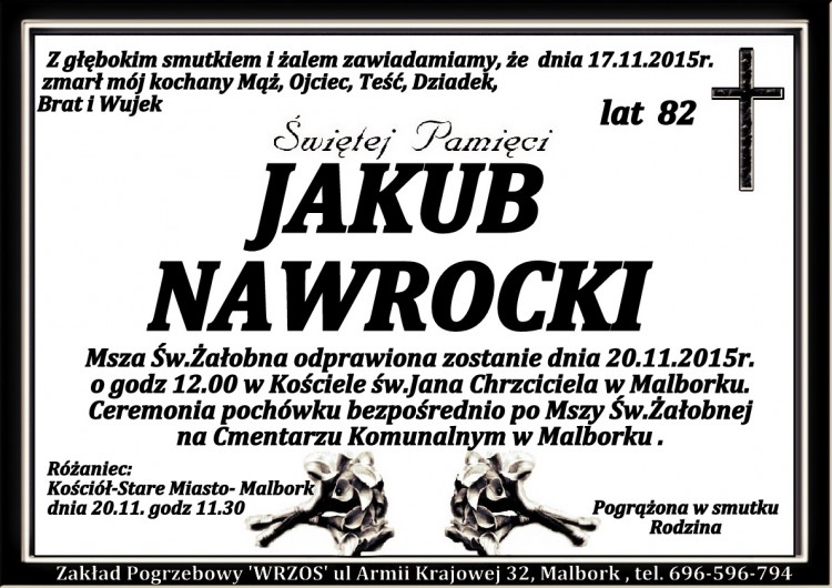 Zmarł Jakub Nawrocki. Żył 82 lata.