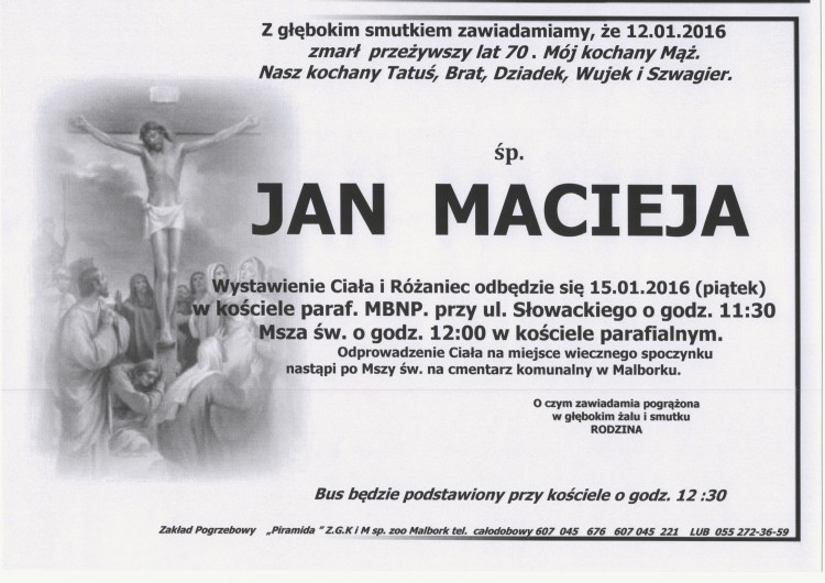 Zmarł Jan Macieja. Żył 70 lat