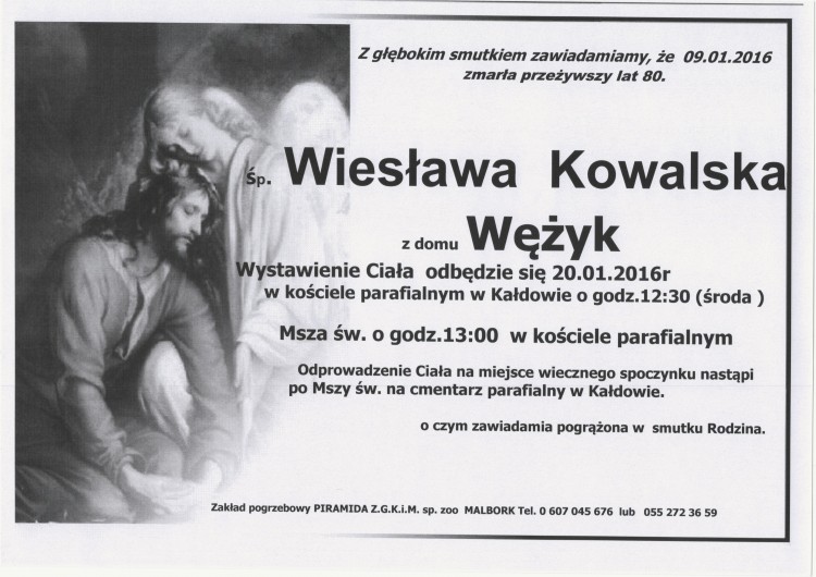 Zmarła Wiesława Kowalska. Żyła 80 lat.