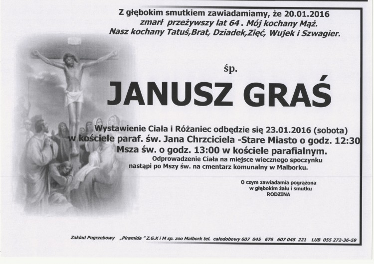 Zmarł Janusz Graś. Żył 64 lata.