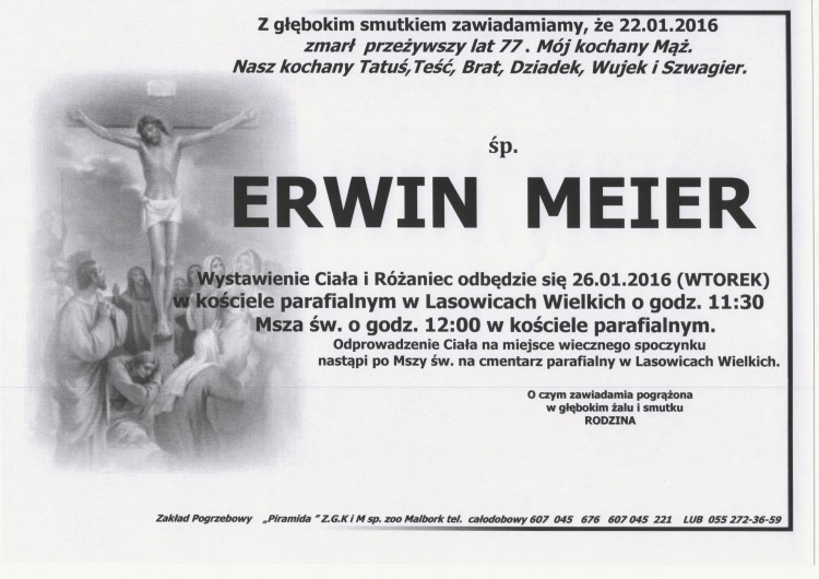 Zmarł Erwin Meier. Żył 77 lat.