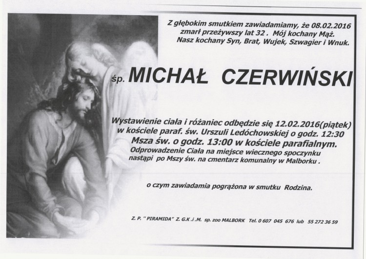 Zmarł Michał Czerwiński. Żył 32 lata.