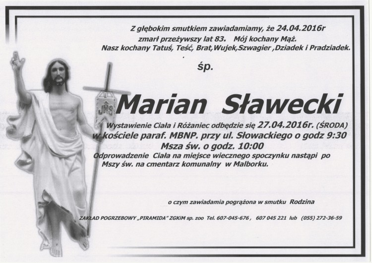 Zmarł Marian Sławecki. Żył 83 lata.