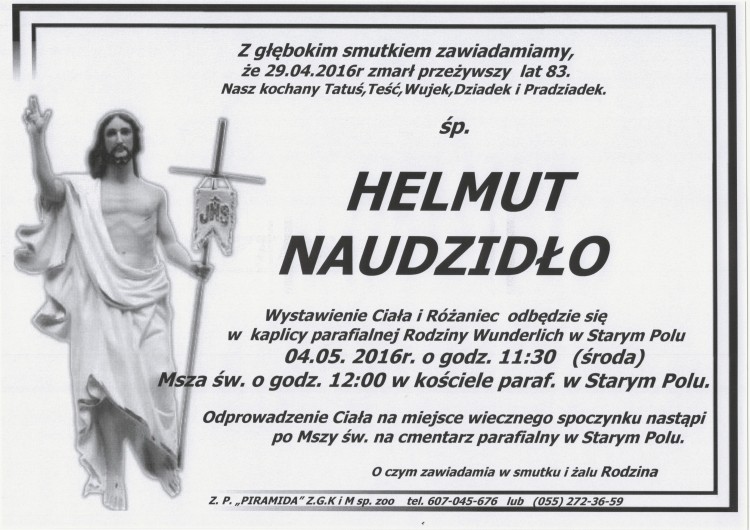 Zmarł Helmut Naudzidło. Żył 83 lata.