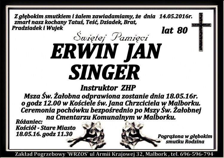 Zmarł Erwin Jan Singer. Żył 80 lat