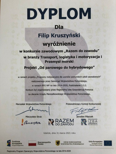 Nowy Dwór Gdański. Uczniowie Zespołu Szkół wyróżnieni w konkursie Razem do zawodu.
