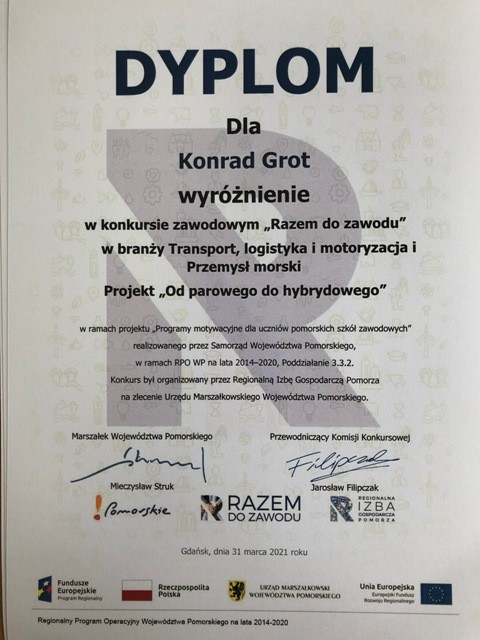 Nowy Dwór Gdański. Uczniowie Zespołu Szkół wyróżnieni w konkursie Razem do zawodu.