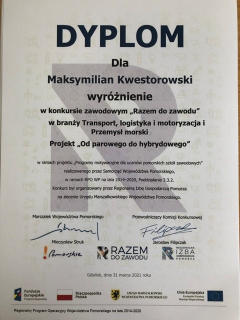 Nowy Dwór Gdański. Uczniowie Zespołu Szkół wyróżnieni w konkursie Razem do zawodu.