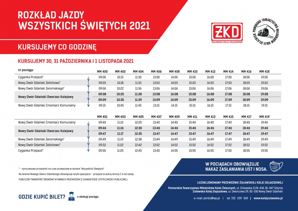 Nowy Dwór Gdański. Na cmentarz we Wszystkich Świętych dojedziesz Żuławską Koleją Dojazdową. Sprawdź rozkład jazdy.