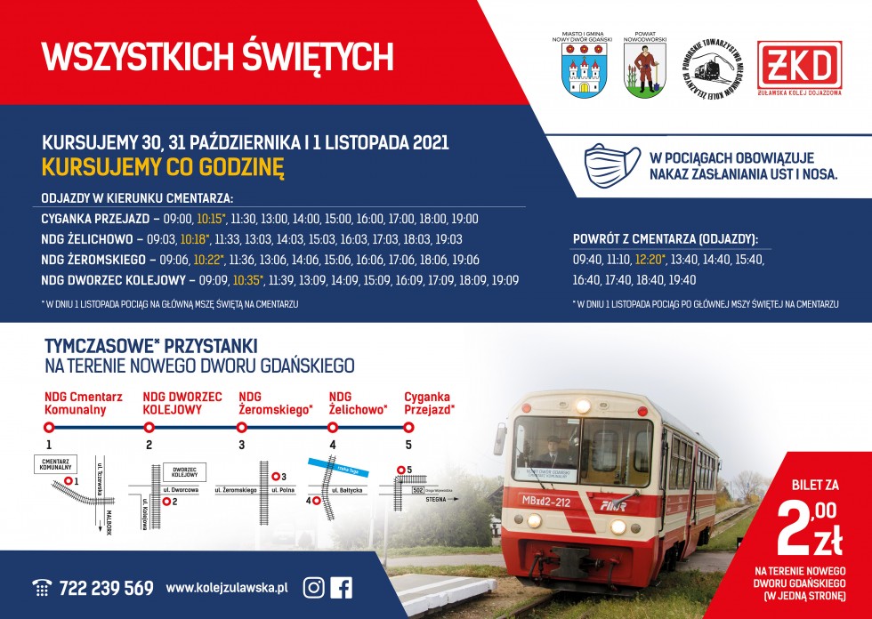 Nowy Dwór Gdański. Na cmentarz we Wszystkich Świętych dojedziesz Żuławską Koleją Dojazdową. Sprawdź rozkład jazdy.