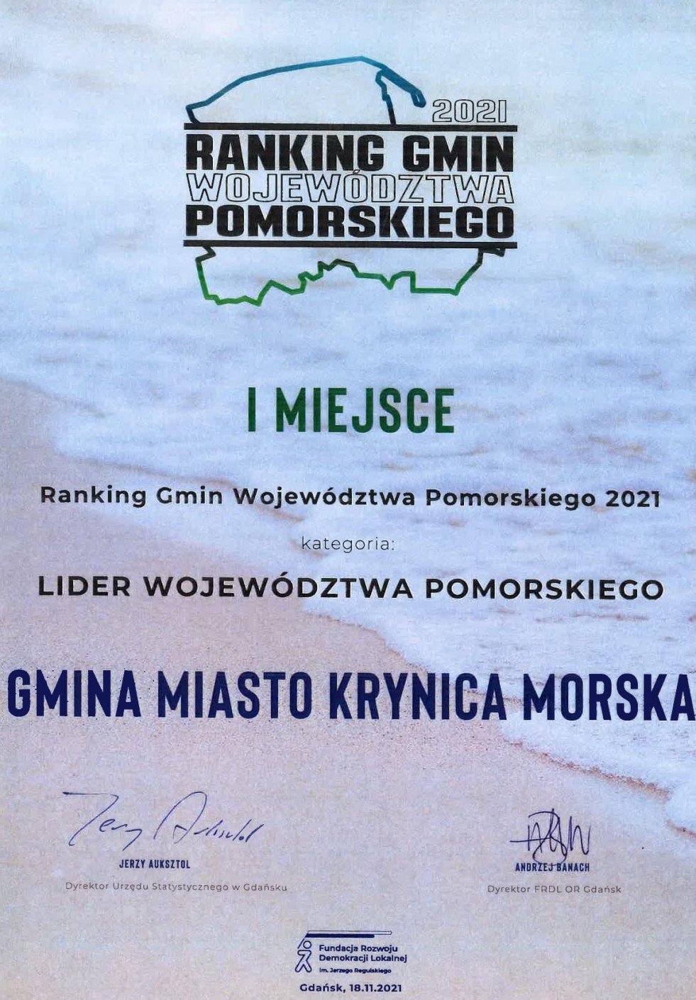 Krynica Morska liderem Rankingu Gmin 2021 województwa pomorskiego.