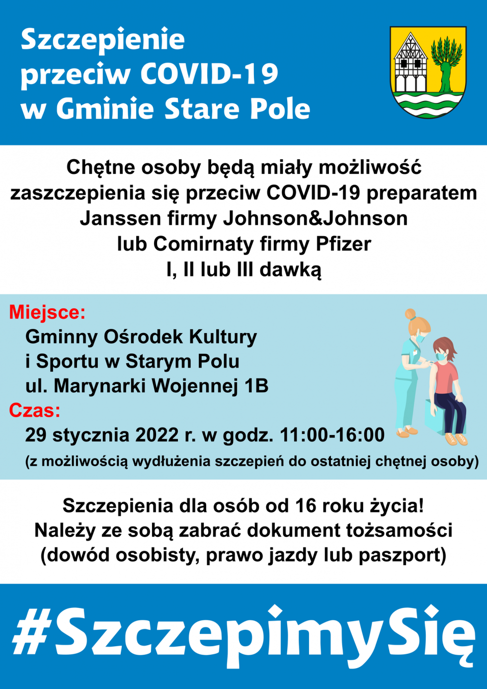 Gmina Stare Pole. Przyjdź i zaszczep się przeciwko COVID-19.