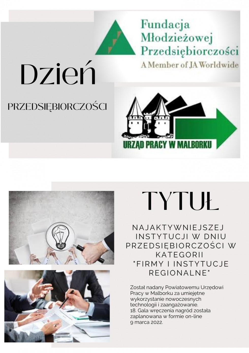 Malbork. Powiatowy Urząd Pracy z tytułem Najaktywniejszej Instytucji.