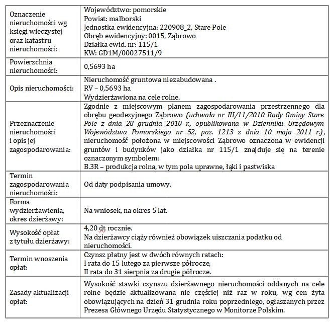 Ogłoszenie Wójta Gminy Stare Pole z dnia 27 sierpnia 2026 roku (II).