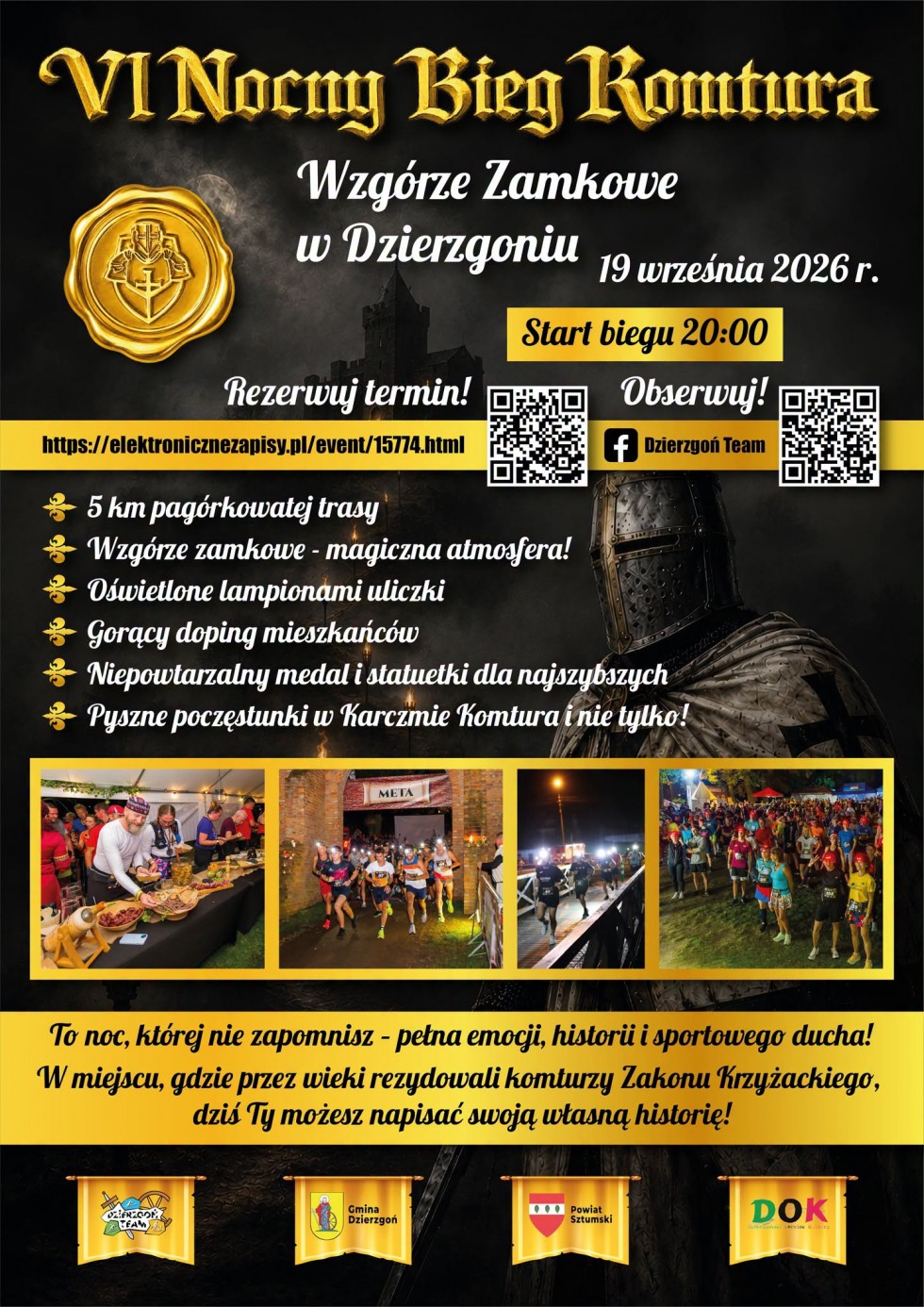 VI Nocny Bieg Komtura już 19 września! Dzierzgoń zaprasza na sportową podróż przez średniowiecze