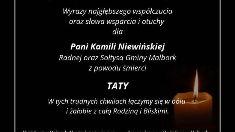 Kondolencje Wójta Gminy Malbork, pracowników Urzędu Gminy, Przewodniczącego Rady Gminy, Radnych i Sołtysów