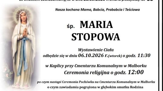 Zmarła Maria Stopowa. Miała 88 lat